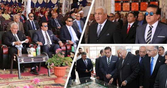صور.. وزير التعليم العالى يشارك باحتفالية جامعة السادات فى عيدها الخامس.. يرفض افتتاح مبنى مشرحة كلية الطب البيطرى لعدم الالتزام بالمعايير الهندسية.. وطلاب صيدلة يعترضون موكبه لتوفير مواصلات داخلية لنقلهم
