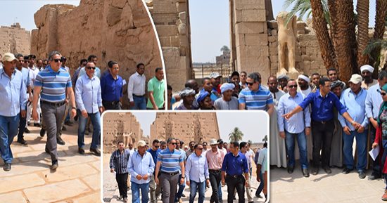 صور.. وزير الآثار من الأقصر: نجهز مسارات الصروح من الأول للعاشر.. خالد عنانى: المشروع يسهل دخول السياح وذوى الاحتياجات الخاصة لطريق الكباش من معبد الكرنك.. ويؤكد: الهيئة الهندسية والآثار أنهتا جميع العقبات