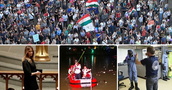صور العالم هذا المساء..خبراء الكيماوى يرفعون عينات من مواقع فى دوما السورية..10 آلف متظاهر بالمجر يحتجون ضد قيود على وسائل الإعلام.. 11 قتيلا و6 مفقودين إثر غرق قاربين بالصين..ميلانيا تقدم التعازى فى باربرا بوش