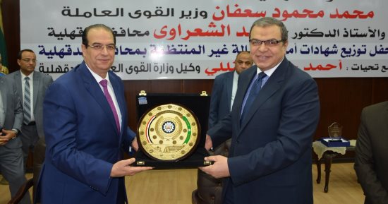 صور..وزير القوى العاملة يسلم 1175 مواطن من العمالة الغير منتظمة شهادة أمان