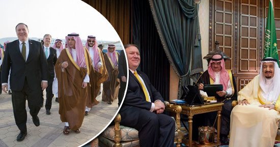 صور.. الصقر الأمريكى يحلق فى الشرق الأوسط ويحشد حلفاءه ضد النفوذ الإيرانى.. بومبيو يلتقى الملك سلمان ويحذر طهران: سنقف ضد الإرهاب.. وإيران تزعزع الاستقرار والاتفاق النووى غير كاف.. وعادل الجبير: نؤيد فرض عقوبات