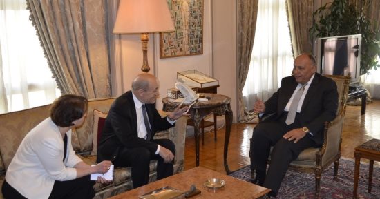 صور.. بدء جلسة المباحثات بين شكرى ووزير خارجية فرنسا بالقاهرة