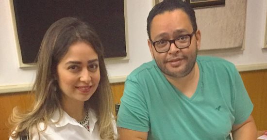 هبة مجدى تسجل المسلسل الاذاعى "رحلة حرب الشبكشى" مع أحمد رزق