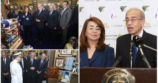 رئيس الوزراء يفتتح معرض الحرف اليدوية بحضور 5 وزراء.. يؤكد: الحكومة حريصة على حماية الصناعة.. غادة والى: 2 مليون جنيه لإقامة معارض بالمحافظات.. وطارق قابيل: برنامج لإنشاء علامة تجارية مصرية لـ6 آلاف أسرة.. صور