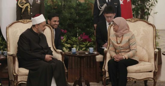 شيخ الأزهر لرئيسة سنغافورة: لدينا مبادرات مهمة فى دعم التعايش 
