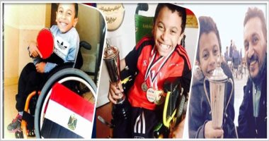 على كرسى متحرك وبيد واحدة.. البطل "كريم" أول الجمهورية للناشئين تنس طاولة