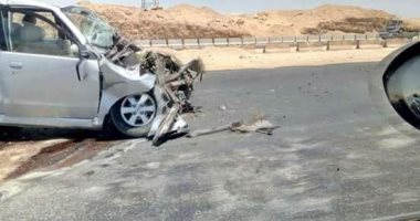 مصرع شخصين وإصابة طفل فى تصادم سيارتين على صحراوى بنى سويف
