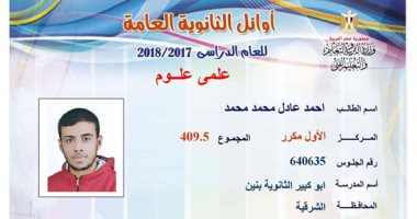 نتيجة الثانوية العامة.. الأول مكرر علوم: كنت بذاكر 10 ساعات وبمارس رياضة يوميا