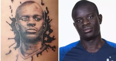 صور.. لاعب فرنسى يحفر وجه كانتى بالوشم على ظهره بسبب رهان