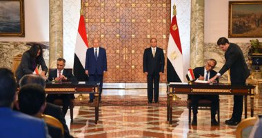 السيسي وهادى يشهدان توقيع مذكرة تفاهم بين البنك المركزى فى مصر واليمن