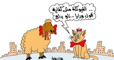 الخرفان تتنكر فى ثياب القطط للهرب من الجزار فى كاريكاتير  "اليوم السابع"