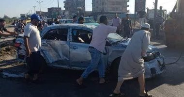 إصابة 13 شخصا فى تصادم سيارتين بصحراوى بنى سويف