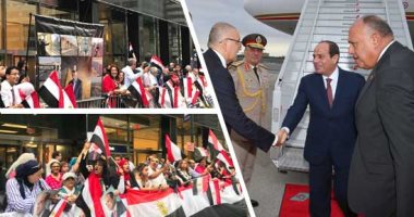 فيديو وصور.. الجاليات المصرية بالولايات المتحدة تستقبل الرئيس بأعلام مصر.. السيسى يصل نيويورك للمشاركة فى أعمال الجمعية العامة للأمم المتحدة.. والمصريون بأمريكا: أعاد للدولة ريادتها ومكانتها