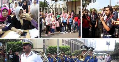 صور.. "جرس المحاضرة ضرب".. توافد الطلاب والأمن مستتب بأول أيام العام الدراسى بجامعة عين شمس.. والدارسون يبدأون عامهم بتحية العلم والسلام الجمهورى.. والجامعة تتزين بالأعلام واللافتات الترحيبية لاستقبالهم