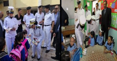 صور.. قيادات وضباط الشرطة يوزعون مستلزمات المدارس على الطلبة بالمدارس