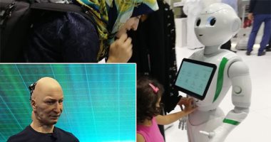 "جيتكس 2018" دورة الروبوت.. إنسان آلى ضخم يستقبل الزوار.. وآخر يلتقط سيلفى مع الأطفال.. وحكومة دبى تكشف عن استخدامه لتنظيف أراضى المترو والفحص الفنى للسيارات.. و"شياكة" صوفيا تجذب الأنظار