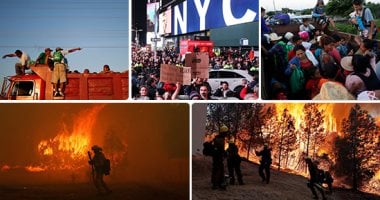 صور.. العالم هذا الصباح.. الحرائق تتجدد وتلتهم الغابات فى ولاية كاليفورنيا.. مظاهرات للأمريكيين فى عموم الولايات المتحدة ضد ترامب.. قافلة المهاجرين تواصل تقدمها داخل المكسيك ويتسقلون الجزء الخلفى من الشاحنات