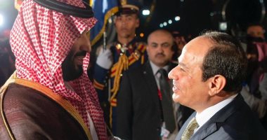 صور.. الرئيس السيسى يستقبل ولى العهد السعودى فى مطار القاهرة 