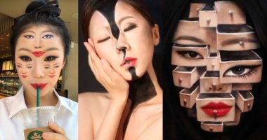 الناس إللى بـ 100 وش.. بالفرشاة والألوان فتاة تستخدم الخداع البصرى لتغيير شكلها 