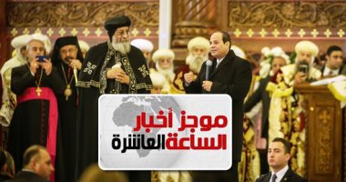 موجز 10 مساء.. السيسى يفتتح مسجد الفتاح العليم وكاتدرائية ميلاد المسيح