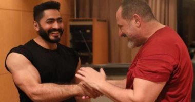 صور.. تمرينات قاسية بين تامر حسنى وخالد الصاوى بسبب "كل سنة و أنت طيب"