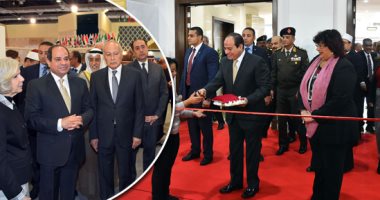 صور وفيديو.. الرئيس السيسي يفتتح معرض القاهرة الدولى للكتاب فى يوبيله الذهبى.. ويتفقد أجنحة المعرض بمرافقة شيخ الأزهر ووزيرا الدفاع والداخلية.. أحمد أبو الغيط ومفتى الجمهورية يقدمان شرحا عن أجنحتهم