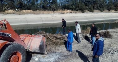 صور.. إزالة التعديات على ترعة الحمام للحفاظ على منسوب تشغيل محطة تنقية جنوب العلمين