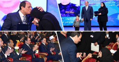 أسر الشهداء يطالبون بمد فترات الرئاسة للسيسي بحفل عيد الشرطة.. ونجل شهيد أمام الرئيس: هأكبر وأجيب حق بابا.. ووالدة شهيد: ابنى دعا "ربى غسلنى بدمى".. والداخلية تؤكد: أنعشنا خزينة الدولة بـ2 مليار و185 مليون جنيه