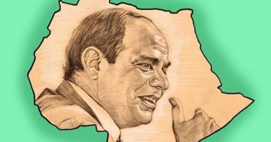 السيسي يقود القارة السمراء فى كاريكاتير اليوم السابع