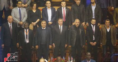 صور.. الخطيب ومجلس الأهلى فى حفل افتتاح البطولة الافريقية لسيدات الطائرة 