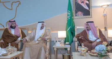 صور.. خادم الحرمين الشريفين يستقبل ولى عهد دبى بحضور محمد بن سلمان