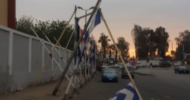 عمود إنارة آيل للسقوط بجوار مبنى مدينة البعوث.. والأهالى يطالبون بصيانته