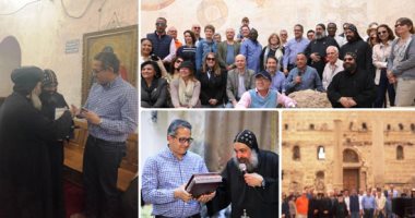 صور.. وزير الآثار ومحافظ سوهاج و40 سفيرا فى زيارة أديرة سوهاج الأثرية.. خالد العنانى: سنقوم بعمليات الترميم.. والقساوسة: الأديرة محط اهتمام الدولة.. وآباء الدير الأحمر يهدون الوفد مصحفا شريفا