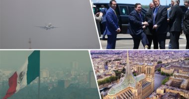 صور.. العالم هذا الصباح.. حاكم لويزيانا يستقبل الرئيس الأمريكى بـ"جورب" يحمل صورة ترامب.. المكسيك ترفع حالة الطوارئ بسبب دخان حرائق الغابات.. وشركة معمارية تضع تصميما رائعا لكاتدرائية نوتردام بعد الترميم