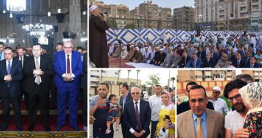 المحافظون ومدراء الأمن يؤدون صلاة العيد بالساحات والمساجد..محافظ كفر الشيخ يصافح الأطفال..القساوسة يهنئون المسلمين فى بنى سويف.."قنصوة" يشارك أهالى الإسكندرية الصلاة.. و"الغضبان" وسط البورسعيدية بساحة المعمورة