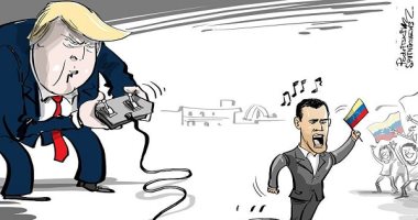كاريكاتير يسخر من جوايدو:  لعبة فى أيدى ترامب للسيطرة على نفط فنزويلا