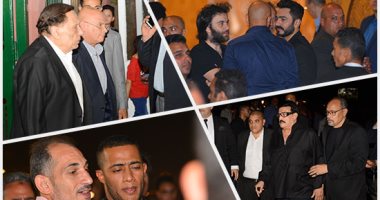 نجوم الفن والإعلام فى عزاء عزت أبو عوف.. عادل إمام وسمير غانم أبرزهم