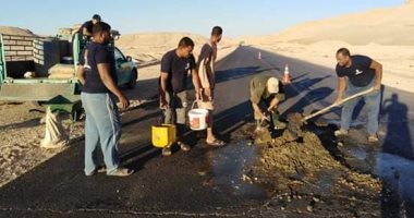صور.. شباب بالأقصر يطلقون مبادرة لسد الحفر والشقوق بالطريق الصحراوى
