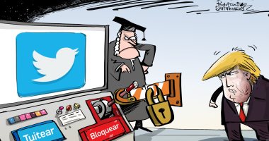 ترامب غاضب فى كاريكاتير "سبوتنك" بعد منعه من حظر متابعين له على تويتر