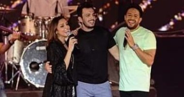 فيديو.. أنغام وأحمد إبراهيم يشاركان حماقى بـ"بين البينين" فى حفل السعودية