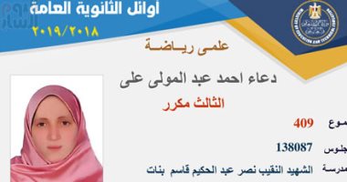 دعاء أحمد عبد المولى الثالث مكرر: "كنت بنام بدرى وأصحى الفجر وده سر تفوقى"