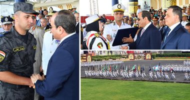 السيسى يشهد حفل تخريج دفعة جديدة من أكاديمية الشرطة.. ويهدى أوائل الطلاب أنواط الامتياز.. الرئيس يصافح أبناء الشهداء.. ووزير الداخلية للخريجين الجدد: "احرصوا على الإخلاص فى تنفيذ عهدكم"