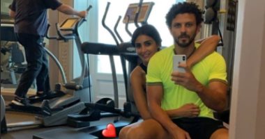 شاهد.. حصة تدريب لحسام غالى وزوجته لميس فى الجيم