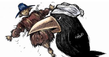 كاريكاتير الصحف السعودية.. الحوثى يلتهم "خيال مآته" الأمم المتحدة فى اليمن
