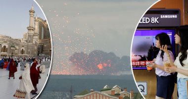 صور.. العالم هذا الصباح.. انفجارات ضخمة بعد حريق فى مستودع للذخيرة بروسيا.. كوريا الشمالية تطلق قذائف جديدة على الساحل الشرقى ردا على المناورات الأمريكية.. حجاج بيت الله يتوافدون للصلاة فى المسجد الحرام بمكة