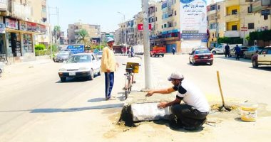صور.. حملة نظافة وترميم للأرصفة والبردورات بالمنصورة