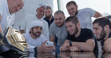 ولى عهد دبي يستقبل المصارع العالمى حبيب نور محمدوف.. صور