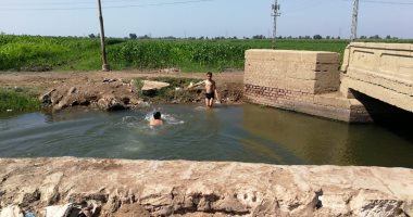 صور.. الترع مصيف الأطفال للهرب من حر الصيف بالغربية