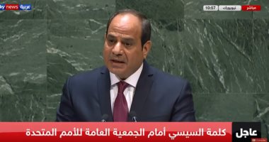 السيسي فى خطاب حاسم أمام الأمم المتحدة: يجب إزالة الظلم التاريخى الواقع على قارة أفريقيا.. ويطالب بمحاسبة داعمى الإرهاب ورفع السودان من قوائم الدول الراعية له..  ويؤكد: حق مصر بنهر النيل مسألة حياة وقضية وجود
