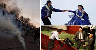 العالم هذا الصباح.. تجدد المظاهرات فى العراق بعد رفع قرار حظر التجوال.. رئيس بوليفيا إيفو موراليس يلقى كلمة أمام تجمع حاشد لأنصاره.. أعضاء البرلمان فى هونج كونج يحتجون على حديث زعيمة المدينة كارى لام.. صور